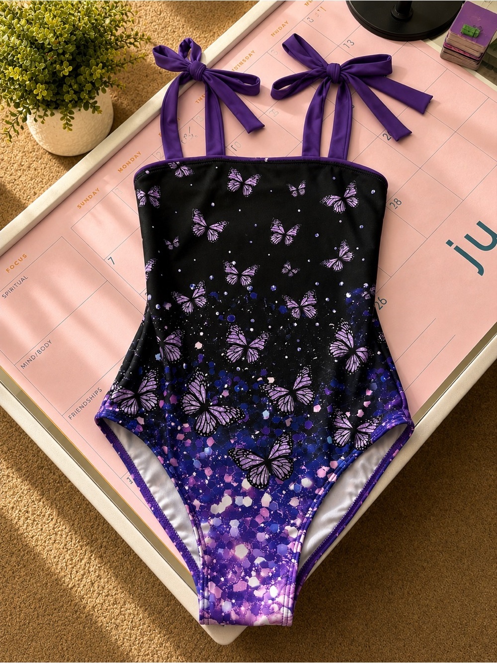 Kids Purple Butterfly One-Piece Swimsuit